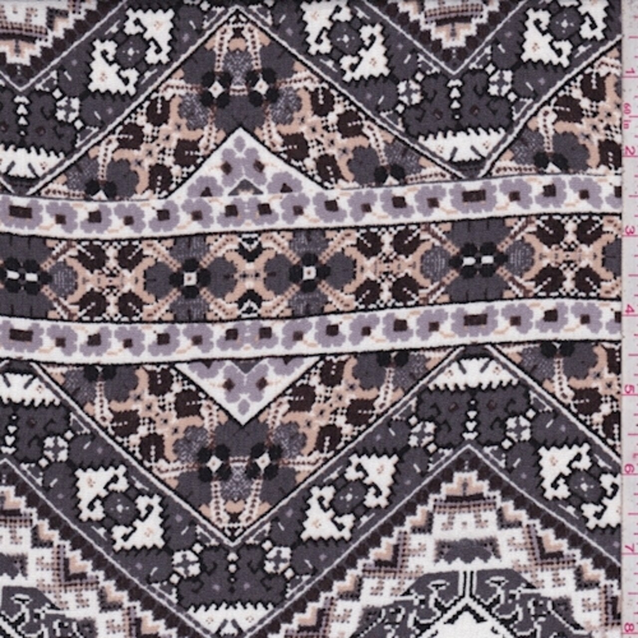 Pewter/Beige Mosaic Chevron Crinkled Gauze Fabric By the Yard